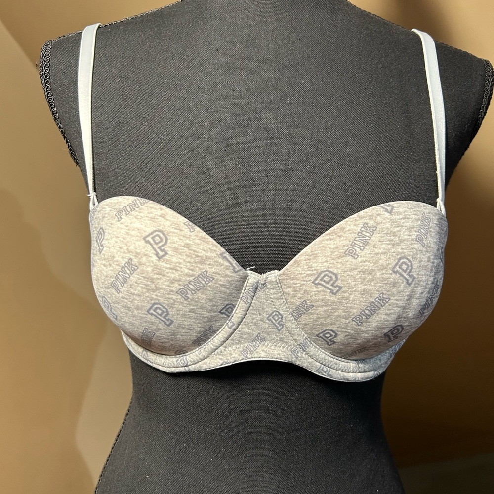 Victoria Secret Pink gray strapless bra